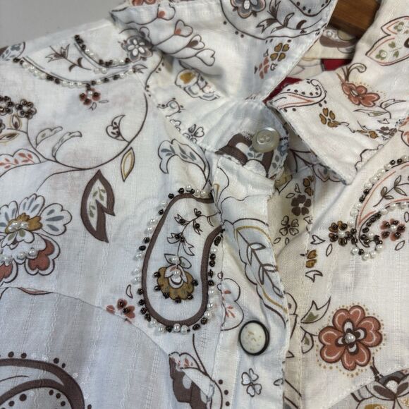 Panhandle Slim Womens XL White Paisley Western Rodeo Ranchwear Cowgirl Fit Shirt - Picture 13 of 16